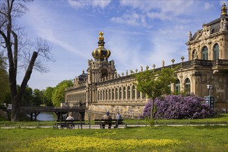 The lilacs bloom magnificently at the Zwinger moat, Dresden, Saxony, Germany, Europe