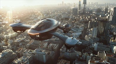 Flying transport of the future, AI generated