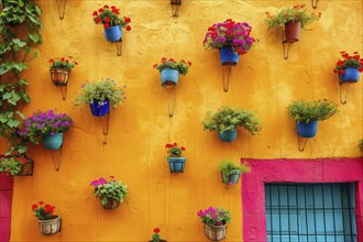 Typical architecture of Mexican colonial colorful houses in historic city center, AI generated