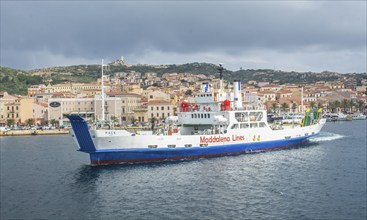 Car ferry at the island of La Maddalena, Maddalena town, La Maddalena Archipelago, Sardinia, Italy,