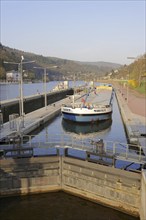 Cargo ship in the ship lock, Heidelberg, Baden-Württemberg, Germany, Europe