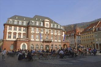 Town hall and street café, Heidelberg, Baden-Württemberg, Germany, Europe