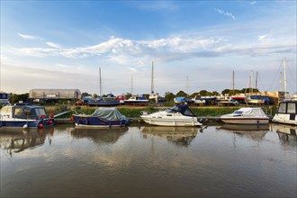 Boats in the harbour, River Stour, small town Sandwich, Kent, Dover, England, Great Britain