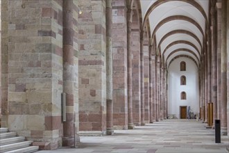 Speyer Cathedral, long nave with stone arches and a patterned tiled floor, Speyer Cathedral, Unesco