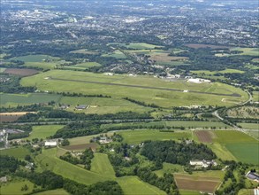 Aerial view of Essen Mülheim airfield in the background City of Mülheim an der Ruhr, North