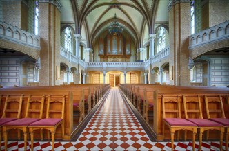 Interior view of the nave, organ, St Paul's Protestant Church, Heidenheim an der Brenz,