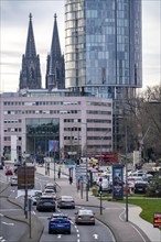 City centre traffic, Opladener Straße, view over the city centre of Cologne, from Deutz to Cologne