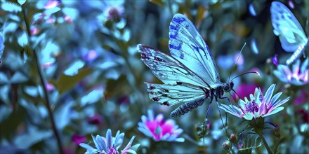 AI generated digital rendering revealing a digitally crafted garden with flowers and insects