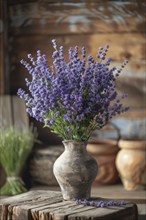 Lavender flowers (Lavendula) in a vase in a rustic, rural ambience, AI generated, AI generated, AI