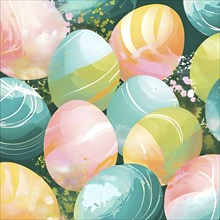 Abstract illustration of Easter with swirling pastel colors, resembling the soft hues of painted