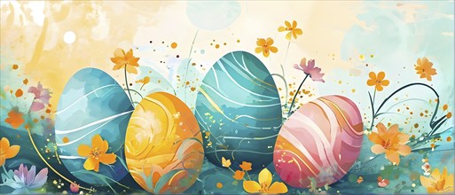 Abstract illustration of Easter with swirling pastel colors, resembling the soft hues of painted