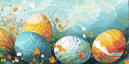 Abstract illustration of Easter with swirling pastel colors, resembling the soft hues of painted