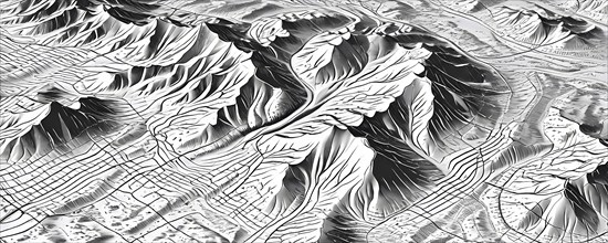 Abstract topographic map contour with complex terrain patterned, AI generated