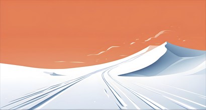 Simplified representation of ski tracks on a pristine snowy slope, created with bold, clean lines,