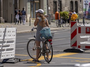 Roadworks and barriers, Oranienburger Straße, Berlin-Mitte, Germany, Europe