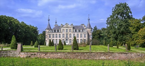 1750 moated Poeke Castle, Kasteel van Poeke in Rococo style near Aalter, East Flanders, Belgium,