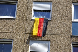 German flag on a high-rise window in the run-up to the upcoming European Football Championship in