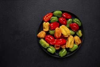 Habanero pepper, color mix, raw, vegetable, top view, no people