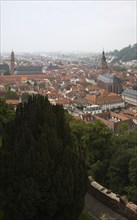 High angle view of old architectural style buildings, churches with traditional terracotta ceramic