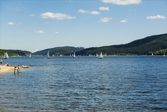 Lake and mountains in summer, Schluchsee, Black Forest, Baden-Württemberg, Germany, Europe