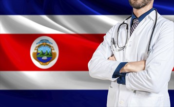 Health and care with flag of Costa Rica. Costa Rica national health concept. Doctor with