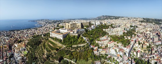 Panorama of Castel Sant'Elmo and Charterhouse and Museum of San Martino from a drone, Campania,