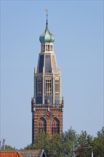 Historic old town centre of Enkhuizen, tower of the Zuiderkerk church, Enkhuizen, North Holland,