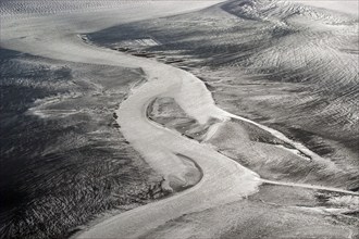 Tidal creek, sandbank, North Sea, low tide, Wadden Sea, water, sand, aerial view,