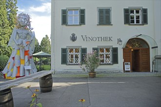 Vinotheque at the castle with sculpture Omael Engel by Diane Duchess of Württemberg, winery,