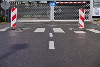 Locked car park and zebra crossing in Hattingen, Ennepe-Ruhr district, North Rhine-Westphalia,