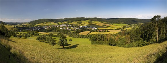 Panoramic view of the village of Holsthum, Southern Eifel nature park Park, Eifel,