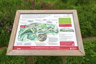 Information panel and map, Sharpham Estate Heritage Trail, Sharpham near Totnes, south Devon,