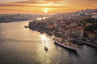 View of Porto city and Douro river from famous tourist viewpoint Miradouro do Jardim do Morro on