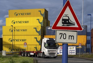 Container of the Chinese goods train operator YXE from Yiwu, China, part of the Silk Road route