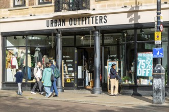 Urban Outfitters clothes shop store in city centre, Cambridge, Cambridgeshire, England, UK