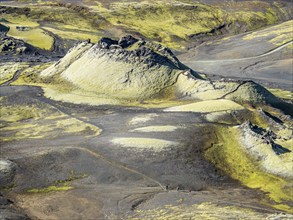 Moss-covered Laki crater or Lakagígar, series of craters, interior highlands of Iceland, Suðurland,