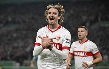 Goal celebration Nick Woltemade VfB Stuttgart (11) Ermedin Demirovic VfB Stuttgart (09) MHPArena,