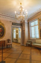 Antique parlour with chandelier, elegant furniture and historical details, Kirchheim Teck, Germany,