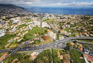 Aerial drone view of Funchal town, Madeira island, Portugal, Europe