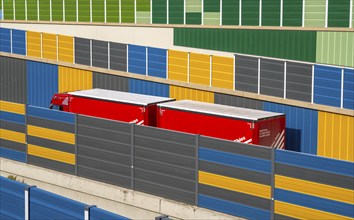 Colourful noise barriers on the A52 motorway, at the Essen-Rüttenscheid junction, the noise