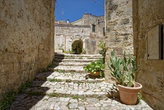 Paths and corridors in the tuff of the Sassi Barisano in the cave town of Matera. The cave