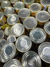 Lots of tins in grocery shop Grocery store Food retailer Supermarket, Germany, Europe