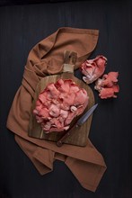 Pink oyster mushroom, bunch, close-up, raw, no people