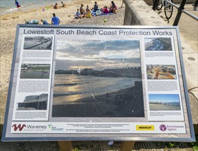 Information board South Beach Coast Protection Works, Lowestoft, Suffolk, England, UK