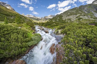 Mountain landscape with mountain stream Zemmbach, long exposure, Berliner Hütte, Berliner Höhenweg,