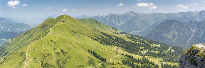 Panorama from the Kanzelwand, 2058m to the Fellhorn, 2038m, Oberallgäu, Allgäu, Bavaria, Germany,