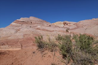 Layered rock formations along the Fire Wave Trail at Valley of Fire State Park near Overton, Nevada