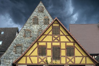 Old farmhouse gables, Kersbach, Middle Franconia, Bavaria, Germany, Europe