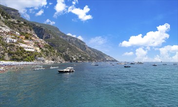 Scenic views of Positano Italian colorful architecture and landscapes on Amalfi Coast in Italy