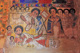 Wall painting in the Abraha Atsbeha rock church, Abreha wa Atsbeha monastery, Ethiopia, Africa